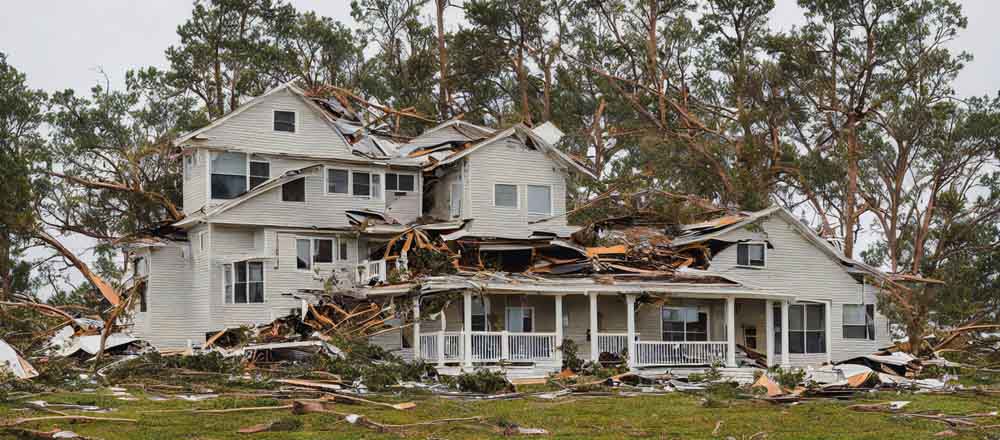 storm-damaged home (exterior)