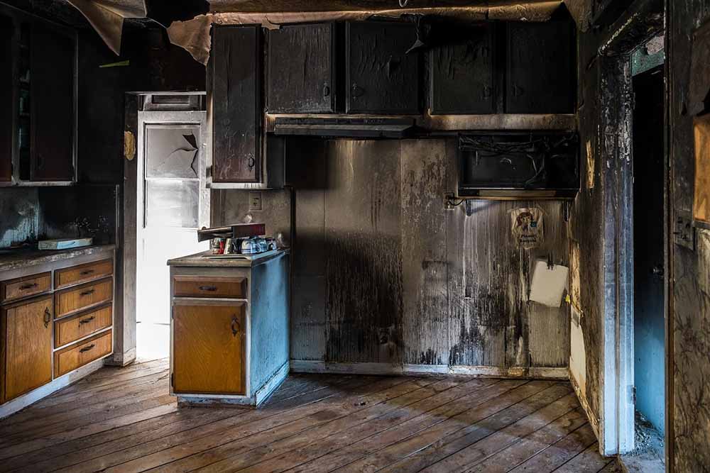 fire-damaged home interior