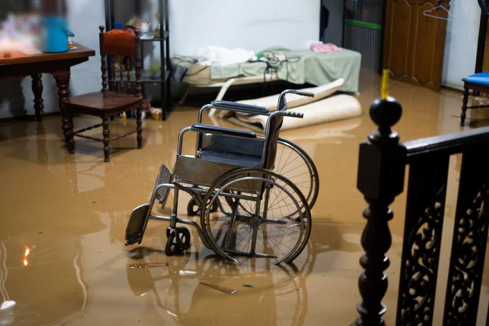 flooded interior of a home